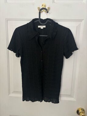 Vince Black Short-Sleeve Ruffle-Edge Button Front Shirt